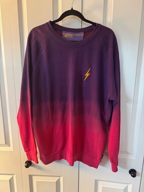 Aviator Nation Purple to Pink Dip-Dye Crewneck with Yellow Lightning